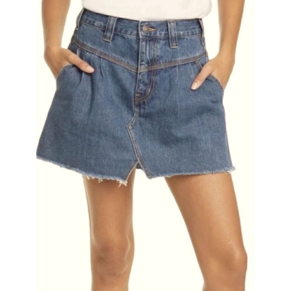 Free‎ People We the Free Sidecar Denim Mini Skirt in Saratoga Blue Sz 29(8) Boho